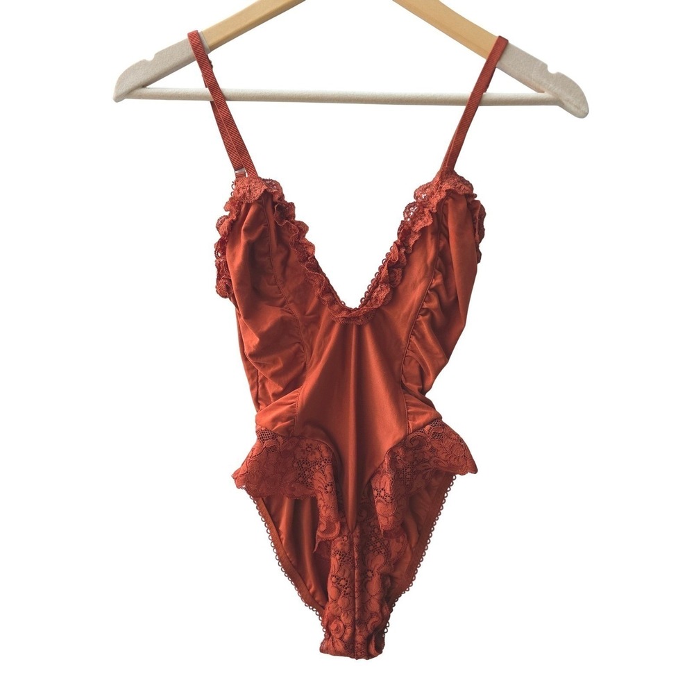 NWT Free People x We Are HAH Copper Rose Lace-Trim Bodysuit Small